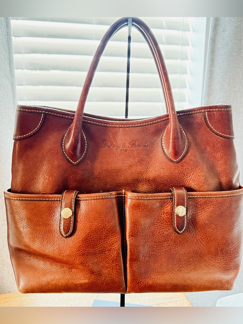 Dooney & Bourke Chestnut Brown Leather Tote with Front Pockets